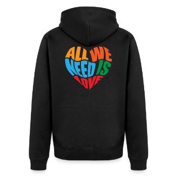 All we need is love - Unisex Premium Organic Zip Hoodie - black - Back - Nico (187cm)