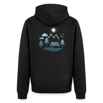 camping, camping, mountains, nature, forest, summer, sun - Unisex Premium Organic Zip Hoodie - black - Back - Nico (187cm)
