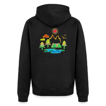 camping, camping, mountains, nature, forest, summer, sun - Unisex Premium Organic Zip Hoodie - black - Back - Nico (187cm)