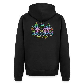 Bunter Wald, Natur, Wandern, Sommer, Sonne, Blumen - Unisex Premium Bio Zip Hoodie - Schwarz - Hinten - Nico (187cm)