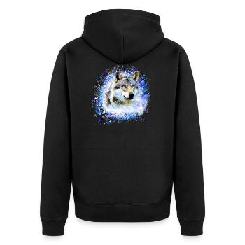 loup,bleu,chien, chien de berger,Chien, peinture,graffiti - Veste à capuche bio Premium Unisexe - noir - Dos - Nico (187cm)