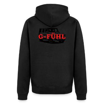 G Klasse / G-Fühl - Unisex Premium Bio Zip Hoodie - Schwarz - Hinten - Nico (187cm)