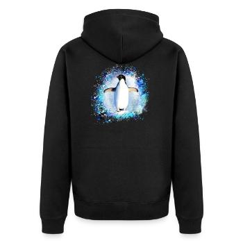 pingouin,bleu,peinture,coloré,aquarelle,graffiti - Veste à capuche bio Premium Unisexe - noir - Dos - Nico (187cm)