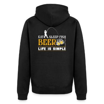 Life is Simple Eat Sleep Fish Beer Repeat Humor - Veste à capuche bio Premium Unisexe - noir - Dos - Nico (187cm)