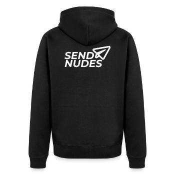 Senden Von Nackten - Unisex Premium Bio Zip Hoodie - Schwarz - Hinten - Nico (187cm)