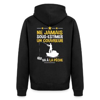 Couvreur cadeau drôle pêcheur - Veste à capuche bio Premium Unisexe - noir - Dos - Nico (187cm)