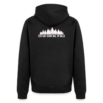 Ich bin dann mal im Wald Silhouette Spruch - Unisex Premium Bio Zip Hoodie - Schwarz - Hinten - Nico (187cm)