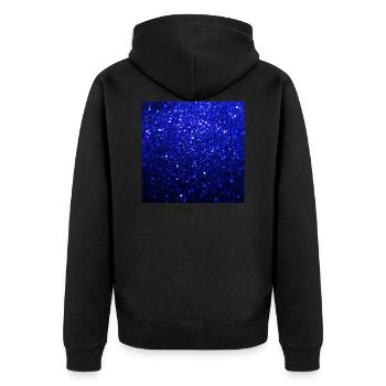 Funkelnde dunkelblaue Glitter - Unisex Premium Bio Zip Hoodie - Schwarz - Hinten - Nico (187cm)
