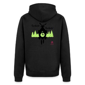 Kuckuck...Kuckuck... Kuckucksuhr mit Hirschgeweih - Unisex Premium Bio Zip Hoodie - Schwarz - Hinten - Nico (187cm)