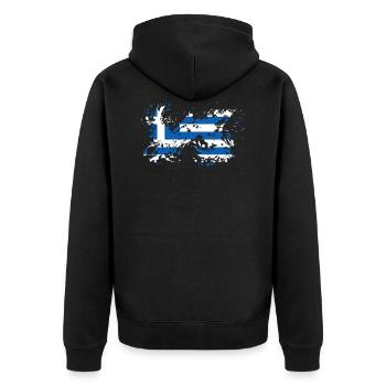 Griechenland Flagge griechische Fahne Fabklecks - Unisex Premium Bio Zip Hoodie - Schwarz - Hinten - Nico (187cm)