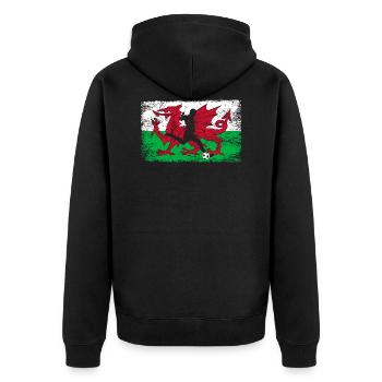 Wales Fußball Fan von walisischer Mannschaft - Unisex Premium Bio Zip Hoodie - Schwarz - Hinten - Nico (187cm)