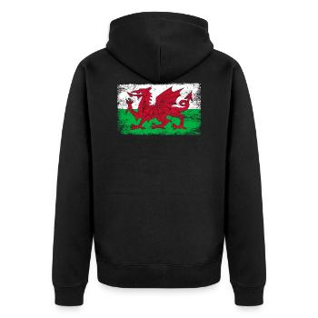 Wales Flagge walisische Fahne für Patrioten - Unisex Premium Bio Zip Hoodie - Schwarz - Hinten - Nico (187cm)