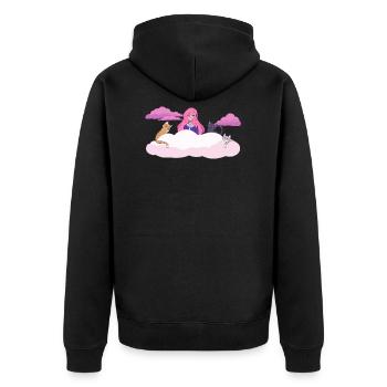 Lizzie in the clouds with cats - Unisex Premium Organic Zip Hoodie - black - Back - Nico (187cm)