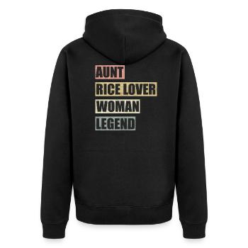 Reis Tante Frau Legende - Unisex Premium Bio Zip Hoodie - Schwarz - Hinten - Nico (187cm)