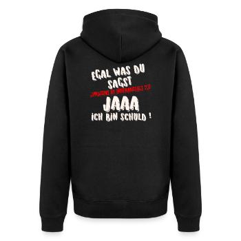 ICH BIN SCHULD - Unisex Premium Bio Zip Hoodie - Schwarz - Hinten - Nico (187cm)