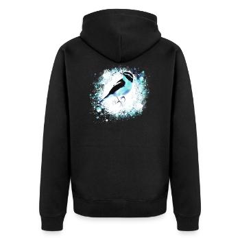 Vogel, Zeichnung, Malerei, meise,hellblau - Unisex Premium Bio Zip Hoodie - Schwarz - Hinten - Nico (187cm)