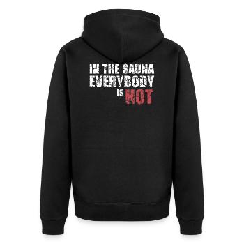 Hot Sauna Geschenk Saunahaus Banja Spa Hamam - Unisex Premium Bio Zip Hoodie - Schwarz - Hinten - Nico (187cm)