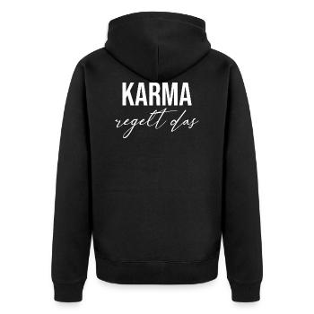 Karma regelt das Spruch lustig Inspiration - Unisex Premium Bio Zip Hoodie - Schwarz - Hinten - Nico (187cm)