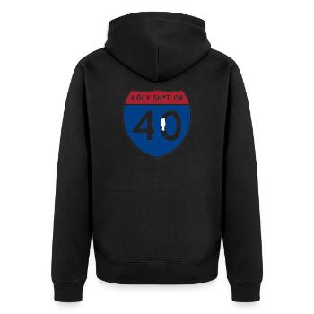 Holy Sh*t Ich bin 40 - Unisex Premium Bio Zip Hoodie - Schwarz - Hinten - Nico (187cm)