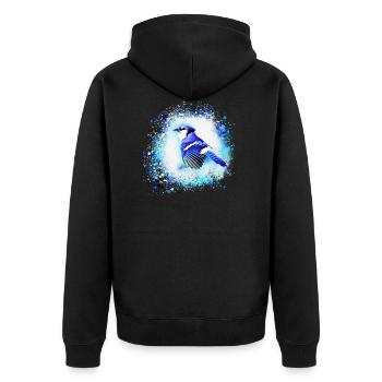 blue jay, vogel, blau, graffiti ,aquarell ,sittich - Unisex Premium Bio Zip Hoodie - Schwarz - Hinten - Nico (187cm)