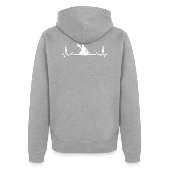 Kajak Herzschlag | Kanu Rudersport Geschenkidee - Unisex Premium Bio Zip Hoodie - Grau meliert - Hinten - Nico (187cm)