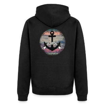 Ostsee Anker Vintage - Unisex Premium Bio Zip Hoodie - Schwarz - Hinten - Nico (187cm)