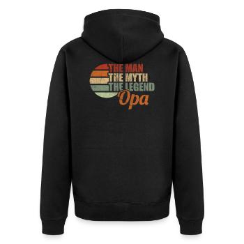 THE MAN THE MYTH THE LEGEND OPA by The Manzanita´s - Unisex Premium Bio Zip Hoodie - Schwarz - Hinten - Nico (187cm)