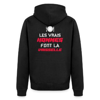 Les vrais hommes font la vaisselle beauf humour - Veste à capuche bio Premium Unisexe - noir - Dos - Nico (187cm)
