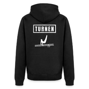 Turnen Turner am Stufenbarren für Jungs + Männer - Unisex Premium Bio Zip Hoodie - Schwarz - Hinten - Nico (187cm)