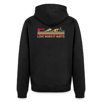 Sport Love when it hurts Fitness Spruch Geschenk - Unisex Premium Bio Zip Hoodie - Schwarz - Hinten - Nico (187cm)