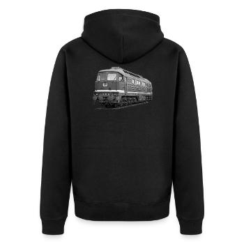Lokomotive Baureihe 130 Reichsbahn Taigatrommel - Unisex Premium Bio Zip Hoodie - Schwarz - Hinten - Nico (187cm)