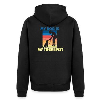 Hund Besitzer Geschenk - mein Hund ist mein Therapeut - Unisex Premium Bio Zip Hoodie - Schwarz - Hinten - Nico (187cm)