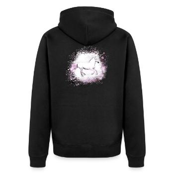 Pferd,schimmel, pink, Graffiti, Malerei, rosa - Unisex Premium Bio Zip Hoodie - Schwarz - Hinten - Nico (187cm)