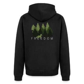 Fuchs Wald Freiheit Spruch - Unisex Premium Bio Zip Hoodie - Schwarz - Hinten - Nico (187cm)