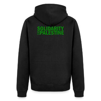 free palestine - Unisex Premium Organic Zip Hoodie - black - Back - Nico (187cm)