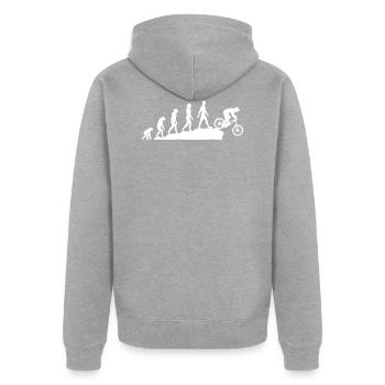 Mountainbike MTB Mountain Biking Evolution - Unisex Premium Bio Zip Hoodie - Grau meliert - Hinten - Nico (187cm)
