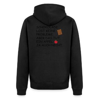 Schokolade | Lustiger Spruch - Unisex Premium Bio Zip Hoodie - Schwarz - Hinten - Nico (187cm)