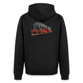 Dampflok 43 001 - Unisex Premium Bio Zip Hoodie - Schwarz - Hinten - Nico (187cm)