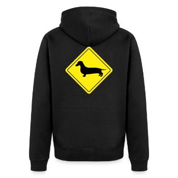 Gelbe Schild Dachshund Teckel - Unisex Premium Bio Zip Hoodie - Schwarz - Hinten - Nico (187cm)