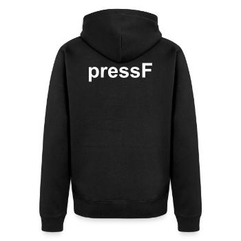 pressF Emote - Gaming Stream Chat Meme - Unisex Premium Bio Zip Hoodie - Schwarz - Hinten - Nico (187cm)
