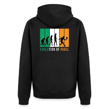 Evolucion Padel Design für alle paddle - Unisex Premium Bio Zip Hoodie - Schwarz - Hinten - Nico (187cm)