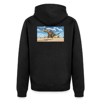 Dinosaurier Ichthyovenator in einer Landschaft - Unisex Premium Bio Zip Hoodie - Schwarz - Hinten - Nico (187cm)