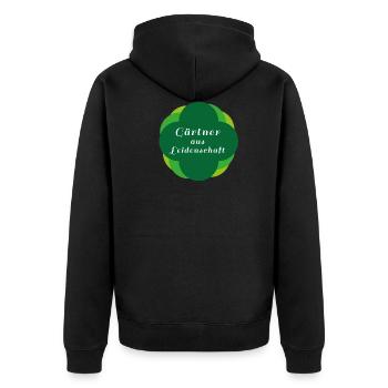 gärtner aus leidenschaft, gärtner, blumen,grün - Unisex Premium Bio Zip Hoodie - Schwarz - Hinten - Nico (187cm)