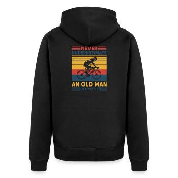 Never underestimate an old man on a bicycle - Unisex Premium Bio Zip Hoodie - Schwarz - Hinten - Nico (187cm)
