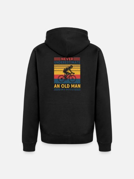 Never underestimate an old man on a bicycle - Unisex Premium Bio Zip Hoodie - Schwarz