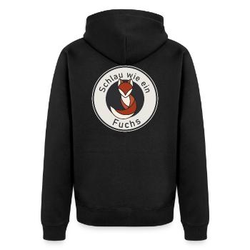 Schlau wie ein Fuchs - Unisex Premium Bio Zip Hoodie - Schwarz - Hinten - Nico (187cm)