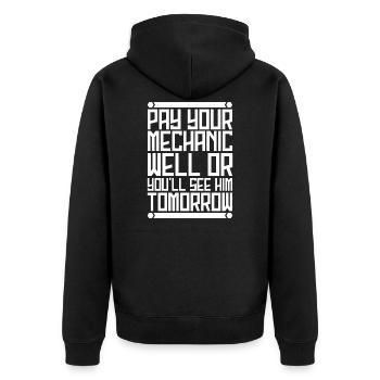 Mechanic pay - Unisex Premium Organic Zip Hoodie - black - Back - Nico (187cm)