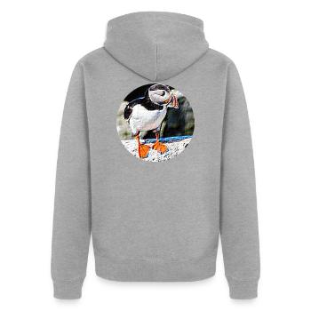 Puffin Rock - Veste à capuche bio Premium Unisexe - gris chiné - Dos - Nico (187cm)