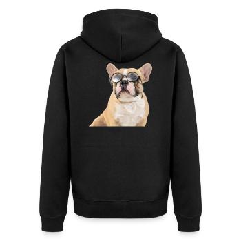 Bulldog with glasses - Unisex Premium Organic Zip Hoodie - black - Back - Nico (187cm)