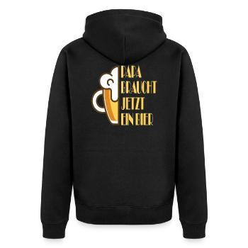 Papa braucht jetzt ein Bier - Unisex Premium Bio Zip Hoodie - Schwarz - Hinten - Nico (187cm)